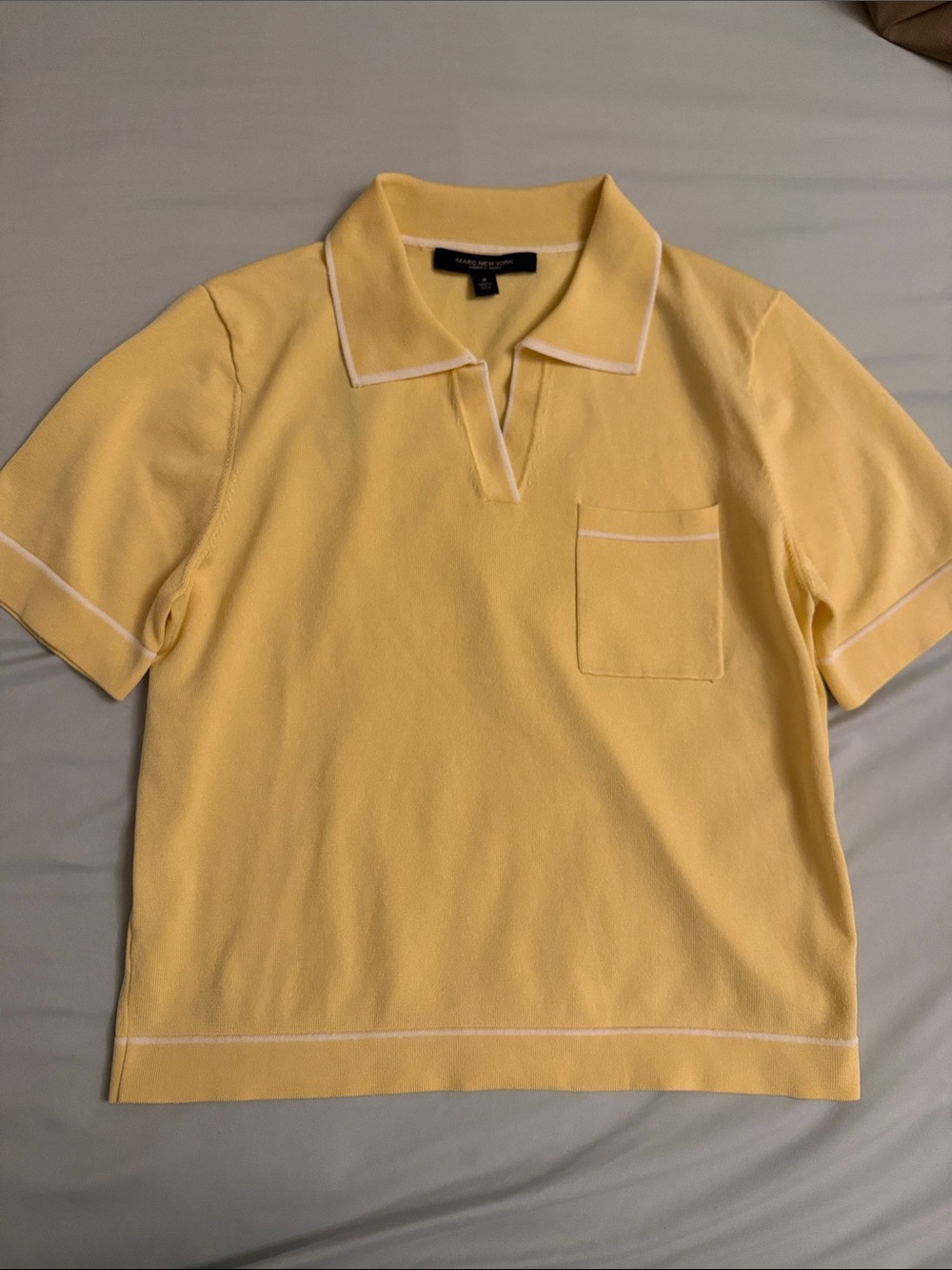 Butter Yellow Knit Polo with White Trim